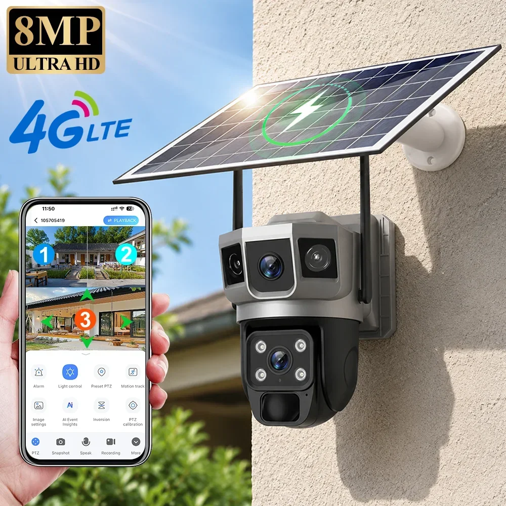Home Security Ai - V380 4K 3 Screens 4G Camera